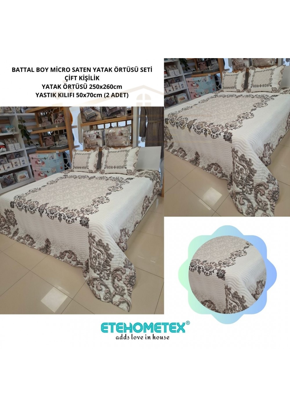ETEHOMETEX ÇİFT KİŞİLİK KAPİTONELİ YATAK ÖRTÜSÜ SETİ KARYA 8696474231920 ETEHOMETEX ÇİFT KİŞİLİK KAPİTONELİ YATAK ÖRTÜSÜ SETİ KARYA 8696474231920